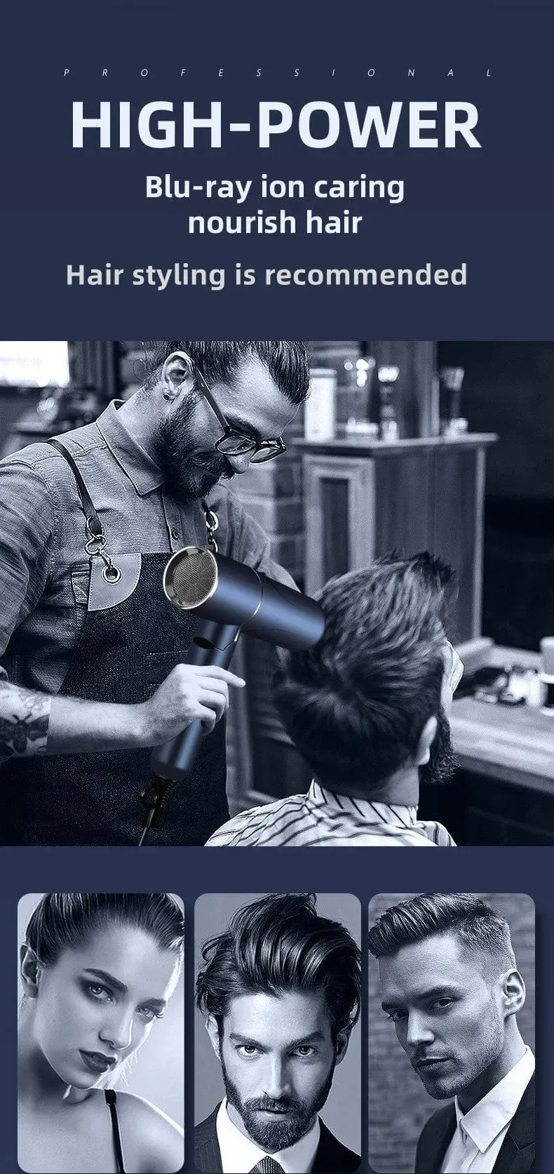 Heißer Verkauf Professioneller Haartrockner Negative Ionen Hochleistungs-Blaulicht Faltbarer elektrischer Haartrockner Salon Haarwerkzeuge Home