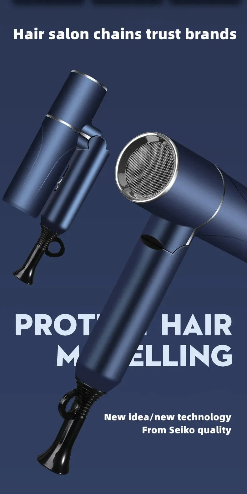 Heißer Verkauf Professioneller Haartrockner Negative Ionen Hochleistungs-Blaulicht Faltbarer elektrischer Haartrockner Salon Haarwerkzeuge Home