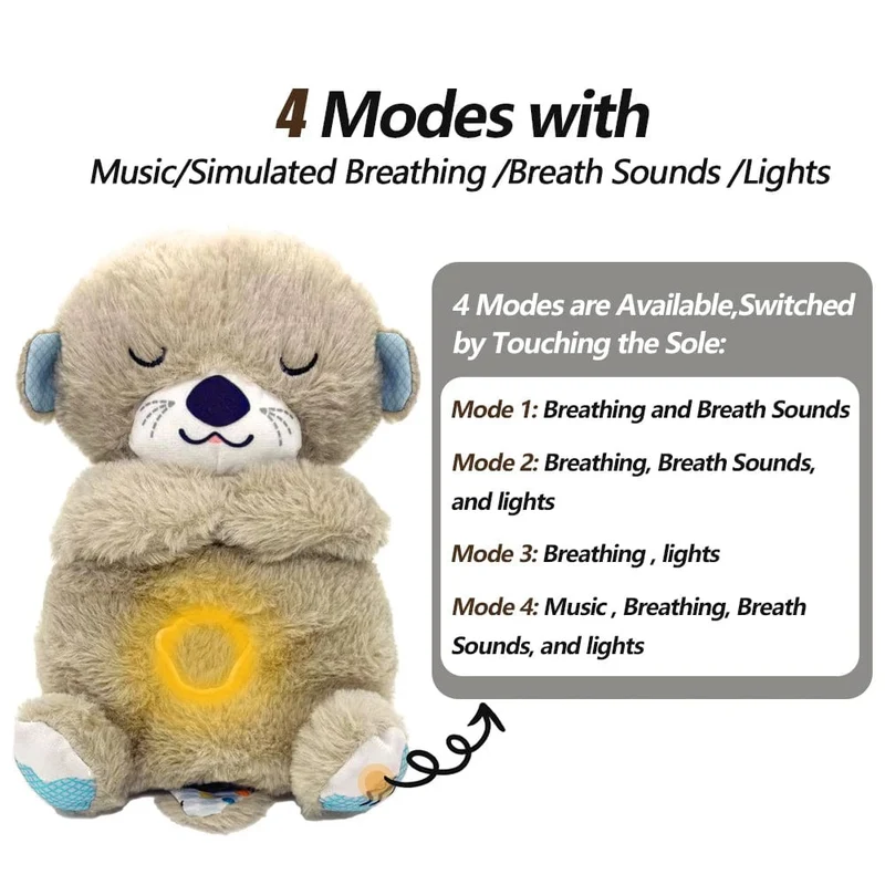 4 Modi Baby Atmen Beruhigendes Elefanten-Plüschpuppenspielzeug Schlafbegleiter Musik- und Lichtpuppe Sensorisches Stofftier Kindergeschenk