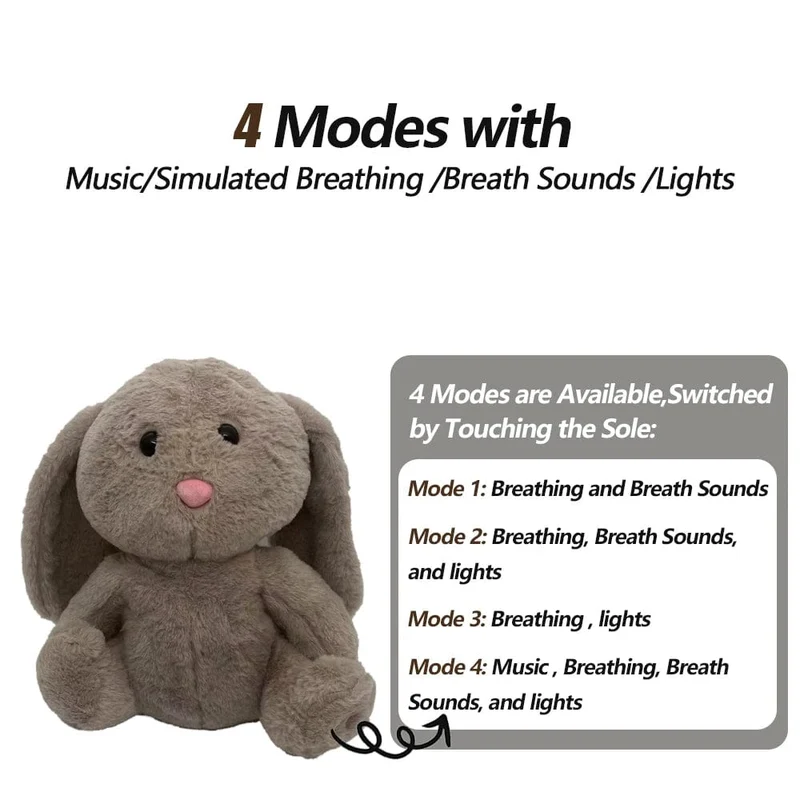 4 Modi Baby Atmen Beruhigendes Elefanten-Plüschpuppenspielzeug Schlafbegleiter Musik- und Lichtpuppe Sensorisches Stofftier Kindergeschenk
