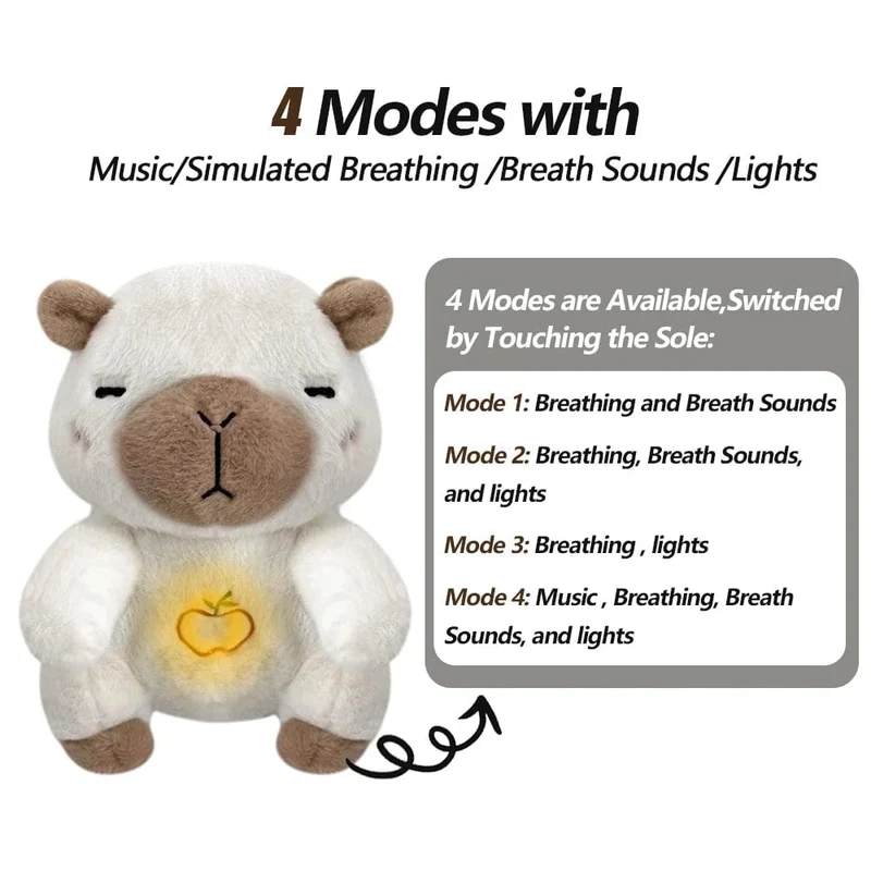 4 Modi Baby Atmen Beruhigendes Elefanten-Plüschpuppenspielzeug Schlafbegleiter Musik- und Lichtpuppe Sensorisches Stofftier Kindergeschenk