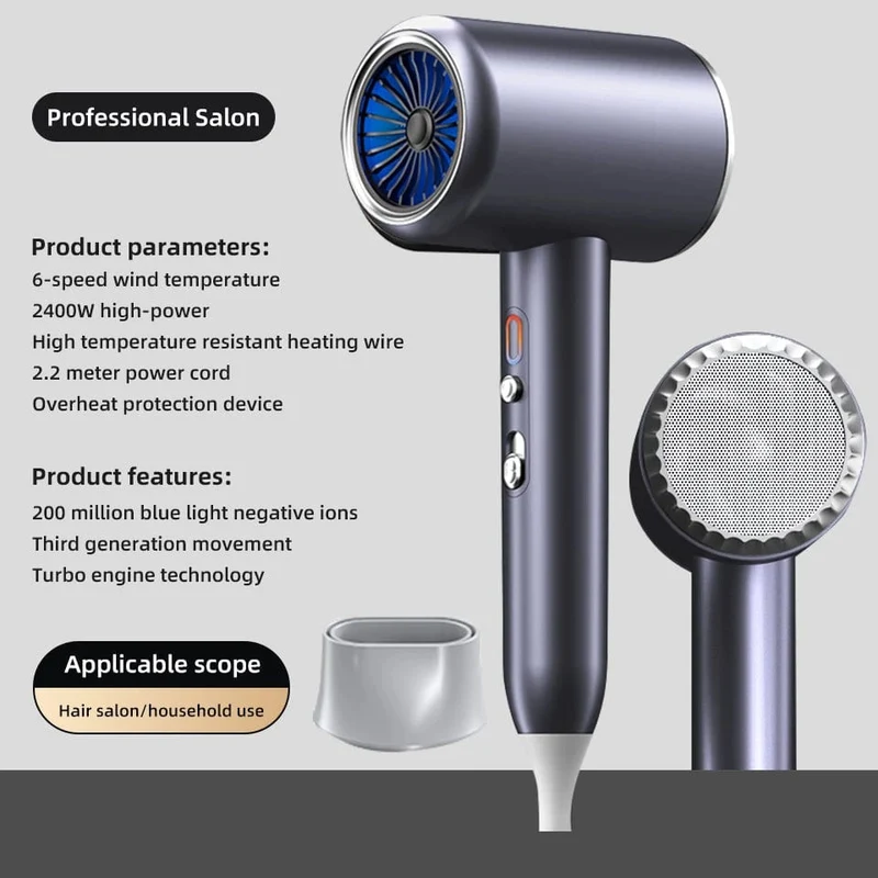 Neuer Hochgeschwindigkeits-Haartrockner, 2400 W, Hochleistungs-Negativ-Ionen-Haartrockner, extrem leise, empfohlener professioneller Haartrockner für Friseursalons zu Hause