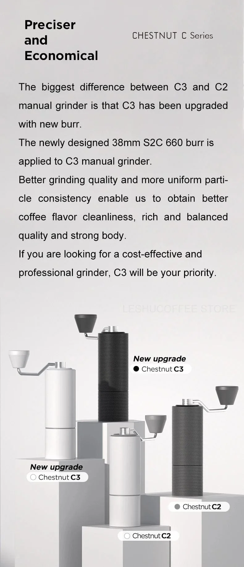 TIMEMORE Chestnut C3 Manuelle Kaffeemühle S2C Grat im Inneren Tragbare Handkaffeemühle mit doppelter Lagerpositionierung