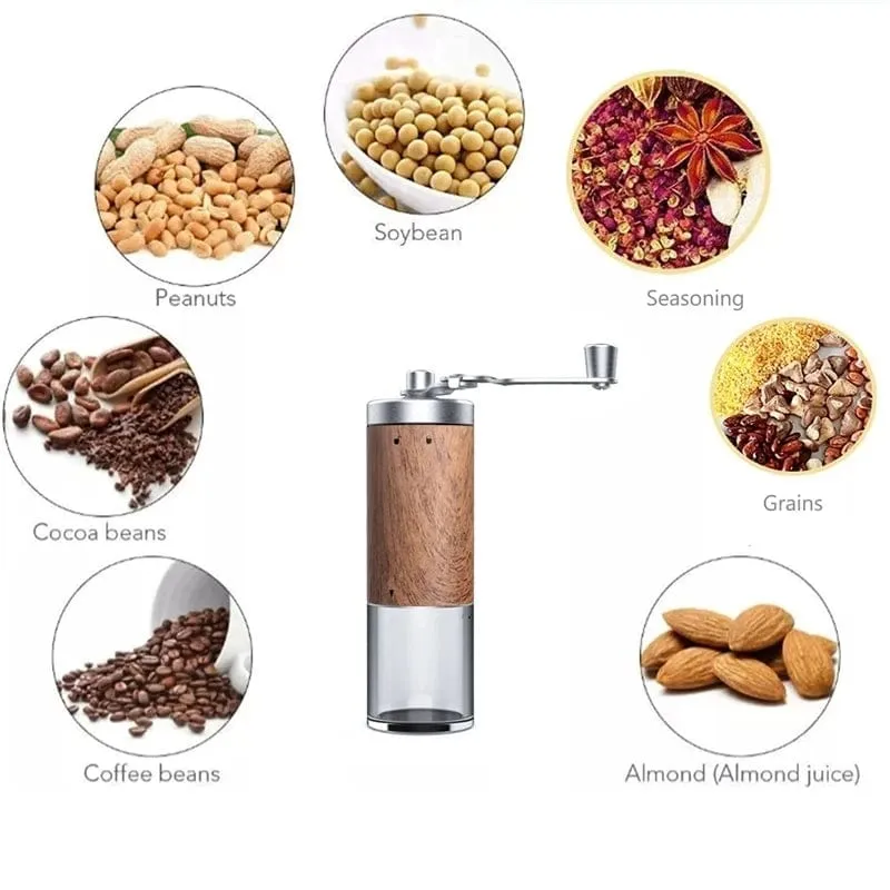 Kaffeemühle, tragbare Holzmaserung, Edelstahl, Kurbel, Hand, Handkaffeemühle, Küchenwerkzeug, Mühle