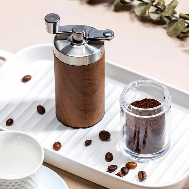 Kaffeemühle, tragbare Holzmaserung, Edelstahl, Kurbel, Hand, Handkaffeemühle, Küchenwerkzeug, Mühle