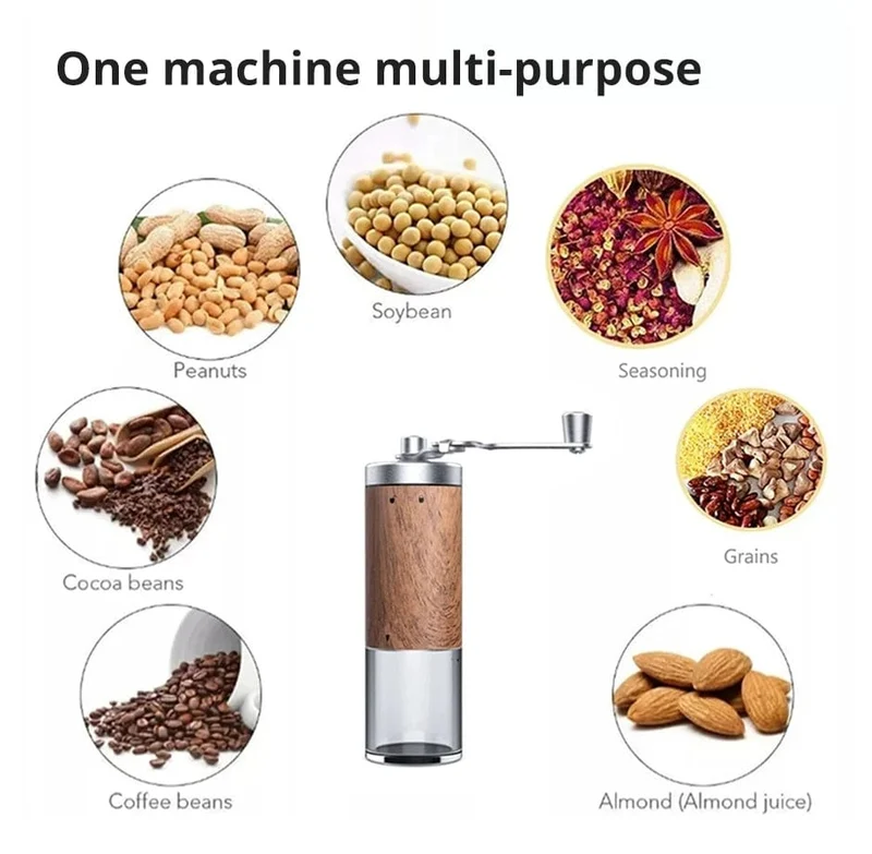 Kaffeemühle, tragbare Holzmaserung, Edelstahl, Kurbel, Hand, Handkaffeemühle, Küchenwerkzeug, Mühle