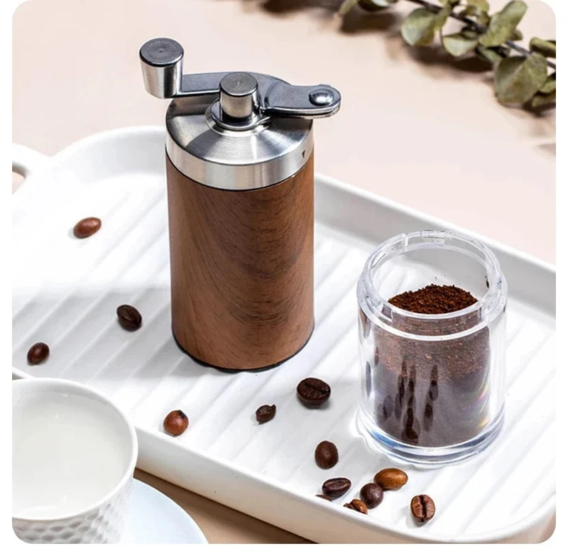 Kaffeemühle, tragbare Holzmaserung, Edelstahl, Kurbel, Hand, Handkaffeemühle, Küchenwerkzeug, Mühle
