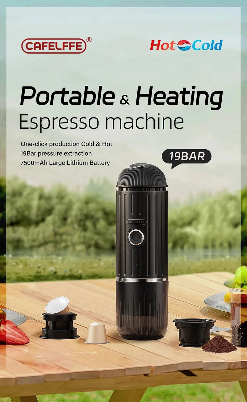 Cafelffe Tragbare Kaffeemaschine, kabellose elektrische Espressomaschine, passend für NES-Kapseln und Kaffeepulver, Geschenk für den Partner, Papa, Wandercamp