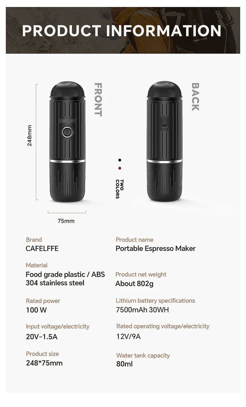 Cafelffe Tragbare Kaffeemaschine, kabellose elektrische Espressomaschine, passend für NES-Kapseln und Kaffeepulver, Geschenk für den Partner, Papa, Wandercamp