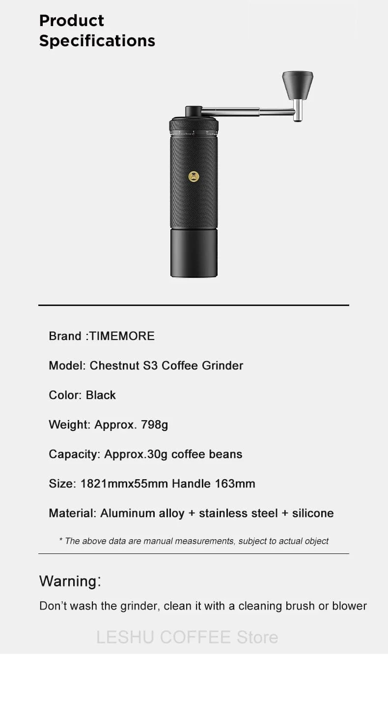 TIMEMORE CHESTNUT S3 Manuelle Kaffeemühle Externe Einstellung 0.015mm/klicken S2C890 Grat Innen Hand Espresso Mühle