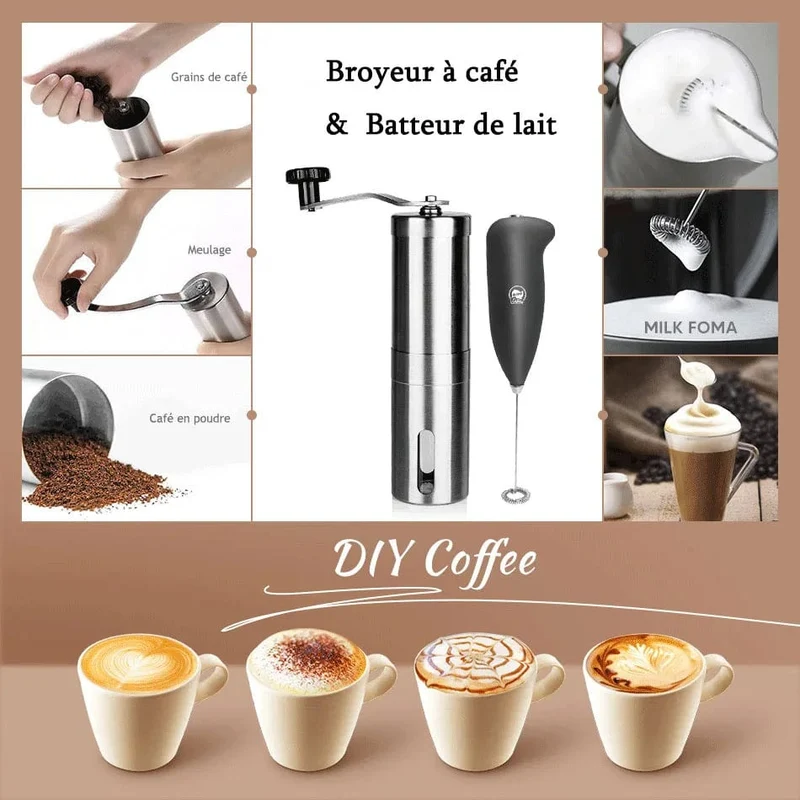 Manuelle Kaffeemühle Mini Edelstahl Handgefertigte Kaffeebohnenmühlen Mühle Schäumer Küchenwerkzeug Kaffeezubehör