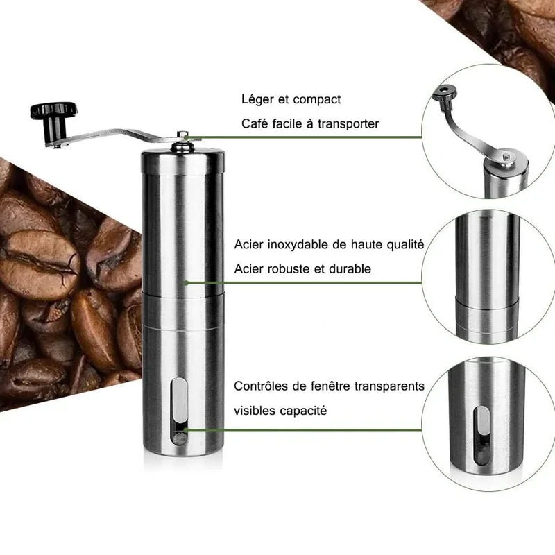 Manuelle Kaffeemühle Mini Edelstahl Handgefertigte Kaffeebohnenmühlen Mühle Schäumer Küchenwerkzeug Kaffeezubehör