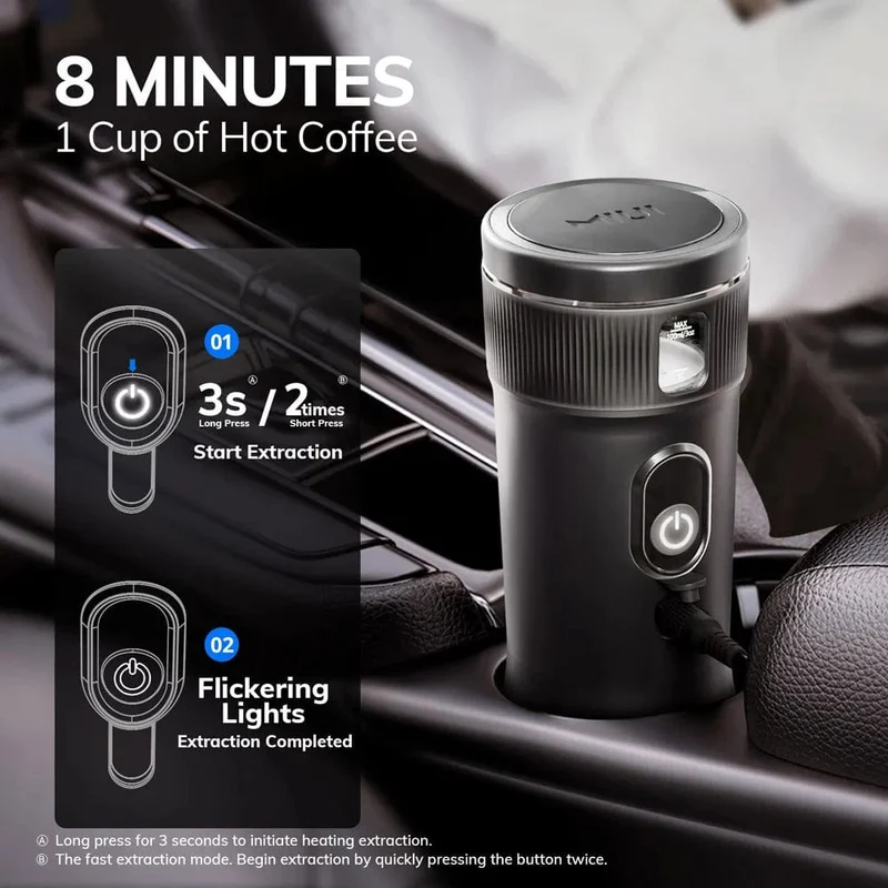Tragbare Kaffeemaschine MIUI Kleine Espressomaschine DC12V Reisekaffeemaschine für Auto Outdoor Camping Backpacker Leicht