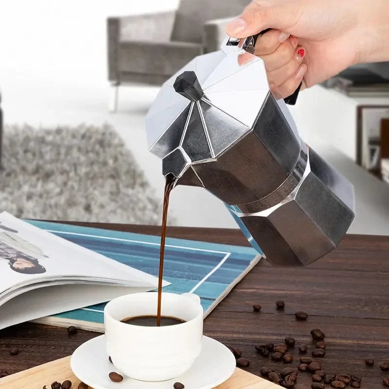 Italienische Kaffeemaschine aus Aluminium, Mokka-Espresso-Kanne, Kaffeemaschine, Moka-Kanne, Espresso-Shot-Maker, Espressomaschine