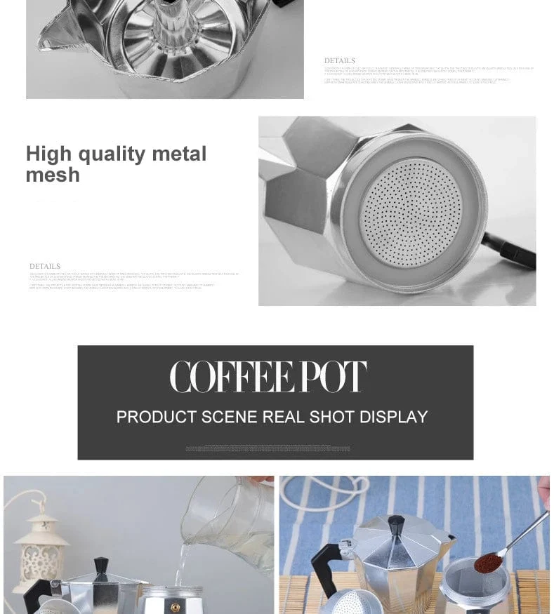 Italienische Kaffeemaschine aus Aluminium, Mokka-Espresso-Kanne, Kaffeemaschine, Moka-Kanne, Espresso-Shot-Maker, Espressomaschine