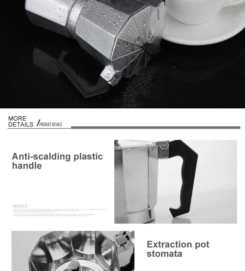 Italienische Kaffeemaschine aus Aluminium, Mokka-Espresso-Kanne, Kaffeemaschine, Moka-Kanne, Espresso-Shot-Maker, Espressomaschine