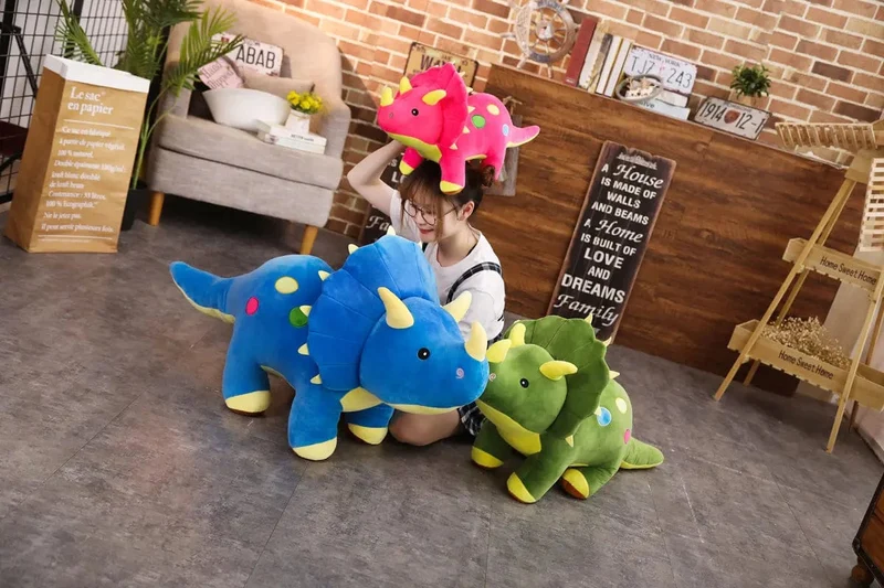 Kreatives großes Plüsch-weiches Triceratops Stegosaurus-Plüschtier Dinosaurierpuppe Stofftier Kinder Dinosaurier Spielzeug Geburtstagsgeschenke