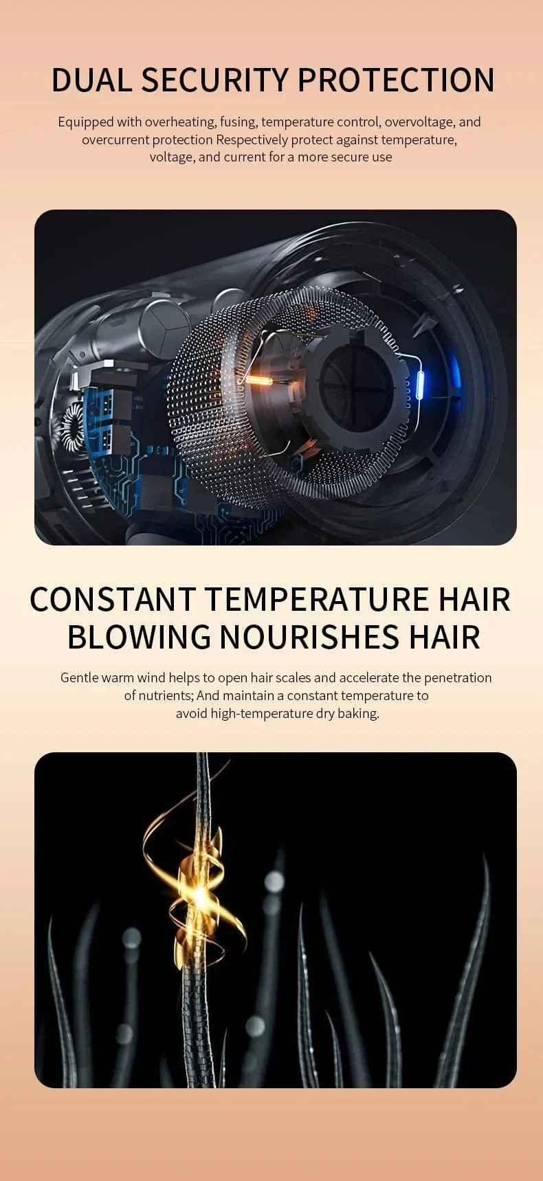 Haartrockner, Hochgeschwindigkeits-Elektroturbinen-Luftstrom, Geräuscharm, Konstante Temperatur und schnelles Trocknen, Geeignet für Heimsalons