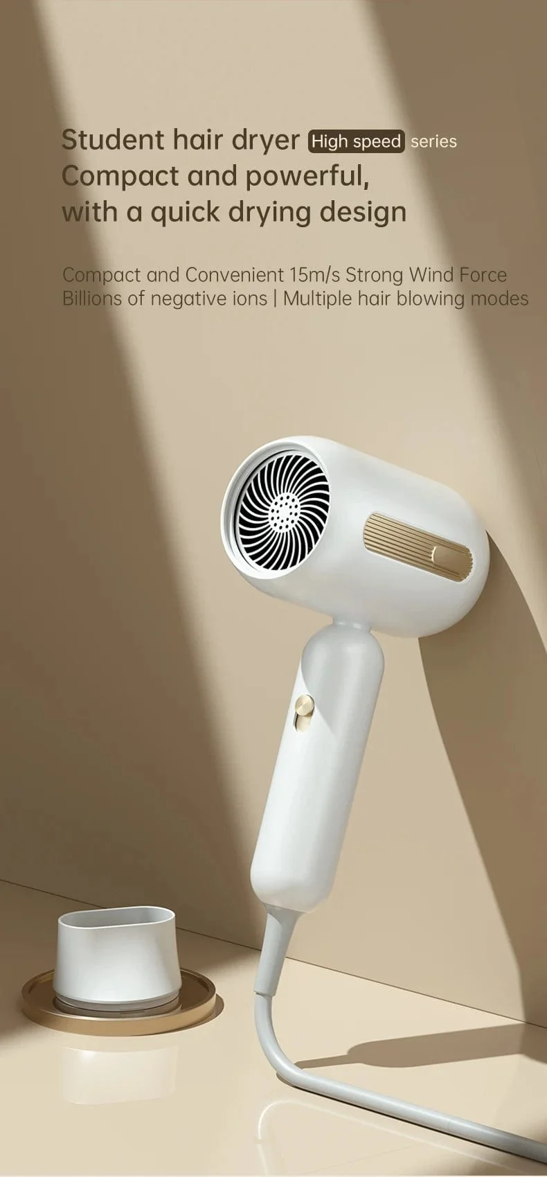 Haartrockner, Hochgeschwindigkeits-Elektroturbinen-Luftstrom, Geräuscharm, Konstante Temperatur und schnelles Trocknen, Geeignet für Heimsalons
