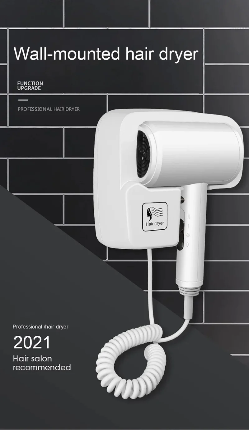220 V Wandmontierter Haartrockner Hotelbadezimmer-Haartrockner Professioneller Haartrockner mit konstanter Temperatur und Halterbasis, freies Stanzen