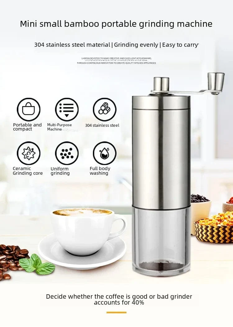 Tragbares manuelles Kaffeemühlen-Espressomaschinen-Set, handgekurbelte Bohnenmühle, Espressomaschine, geeignet für Zuhause und unterwegs