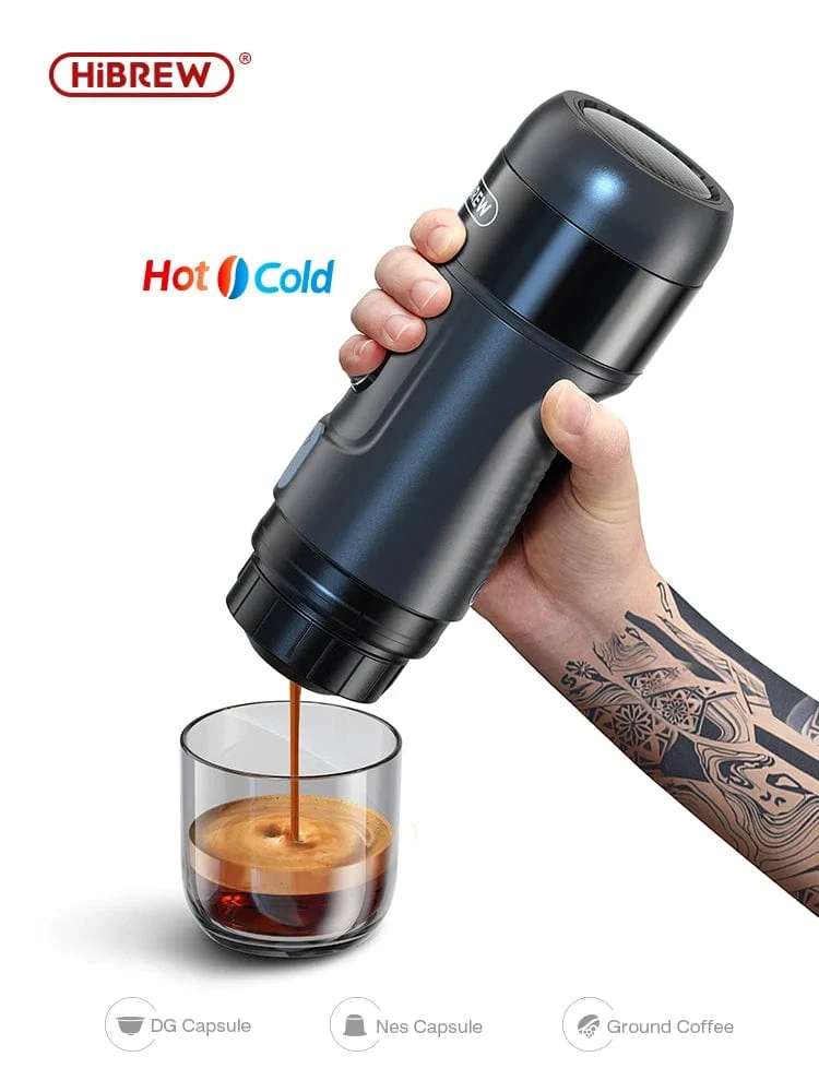 HiBREW Tragbare Kaffeemaschine für Auto und Zuhause, DC12V Espressomaschine passend für Nexpresso Dolce Pod Kapsel Kaffeepulver H4A