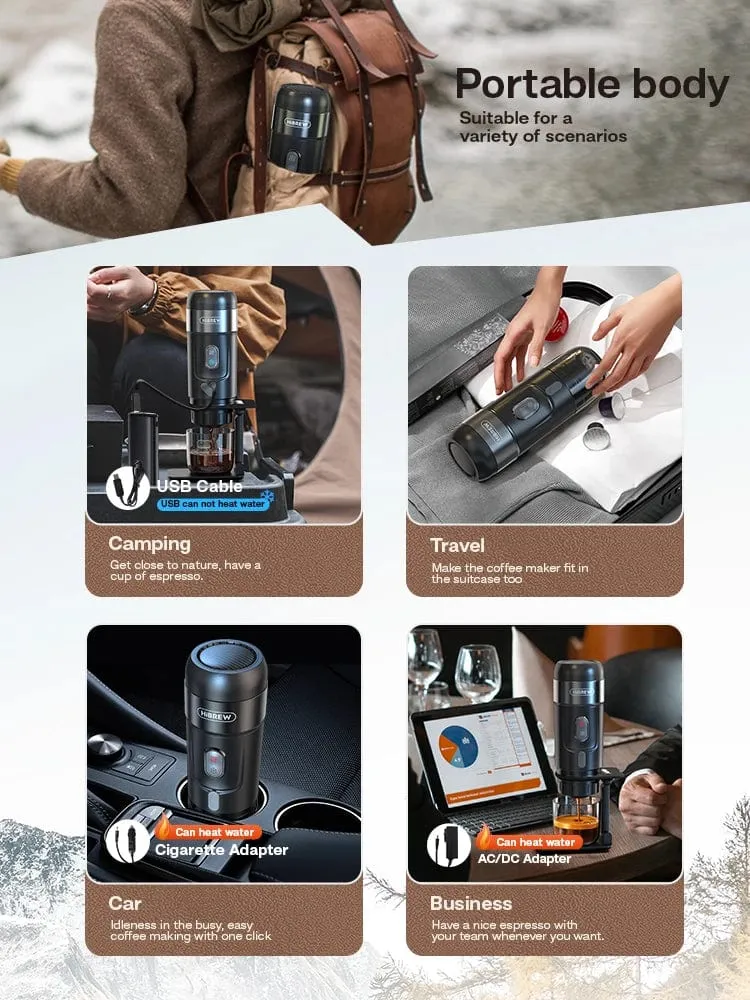 HiBREW Tragbare Kaffeemaschine für Auto und Zuhause, DC12V Espressomaschine passend für Nexpresso Dolce Pod Kapsel Kaffeepulver H4A