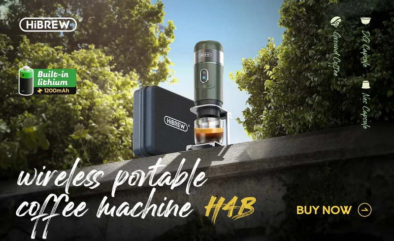 HiBREW Tragbare Kaffeemaschine für Auto und Zuhause, DC12V Espressomaschine passend für Nexpresso Dolce Pod Kapsel Kaffeepulver H4A