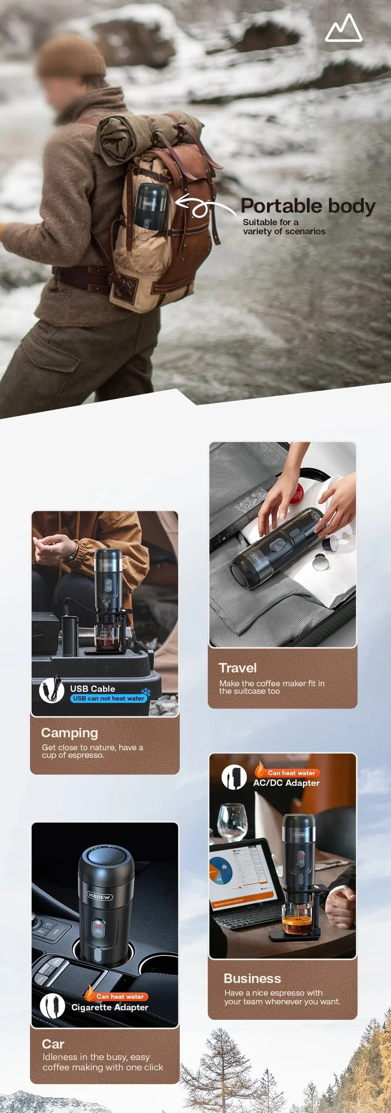 HiBREW Tragbare Kaffeemaschine für Auto und Zuhause, DC12V Espressomaschine passend für Nexpresso Dolce Pod Kapsel Kaffeepulver H4A