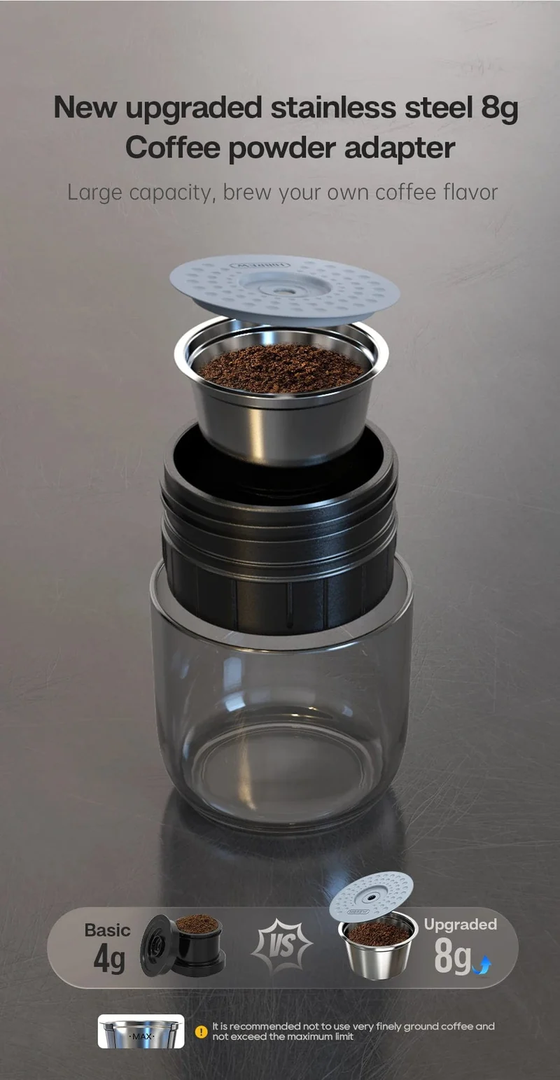 HiBREW Tragbare Kaffeemaschine für Auto und Zuhause, DC12V Espressomaschine passend für Nexpresso Dolce Pod Kapsel Kaffeepulver H4A