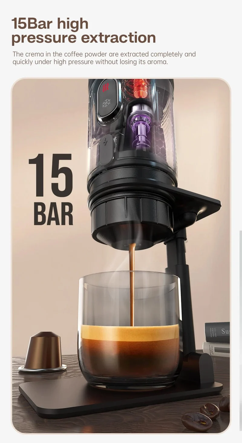 HiBREW Tragbare Kaffeemaschine für Auto und Zuhause, DC12V Espressomaschine passend für Nexpresso Dolce Pod Kapsel Kaffeepulver H4A