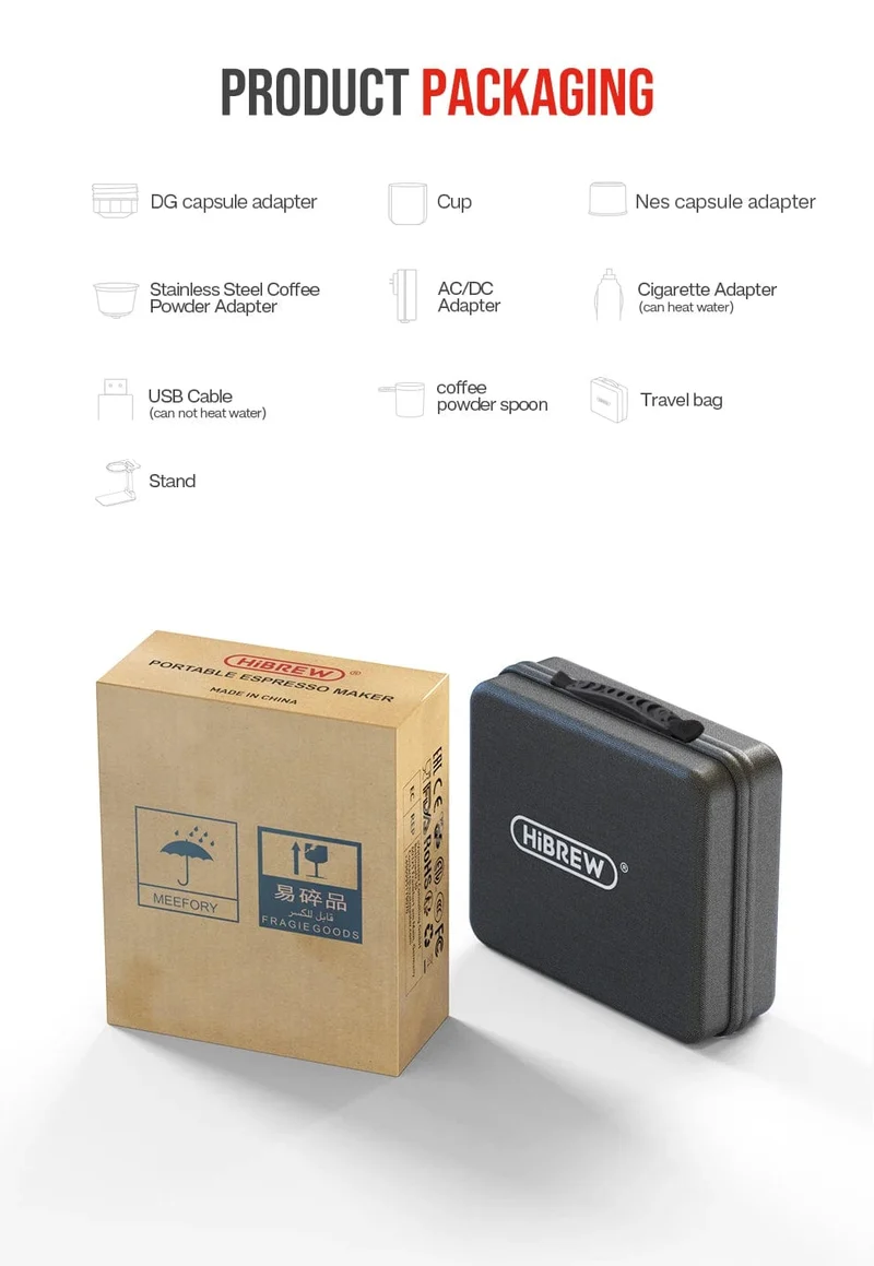 HiBREW Tragbare Kaffeemaschine für Auto und Zuhause, DC12V Espressomaschine passend für Nexpresso Dolce Pod Kapsel Kaffeepulver H4A