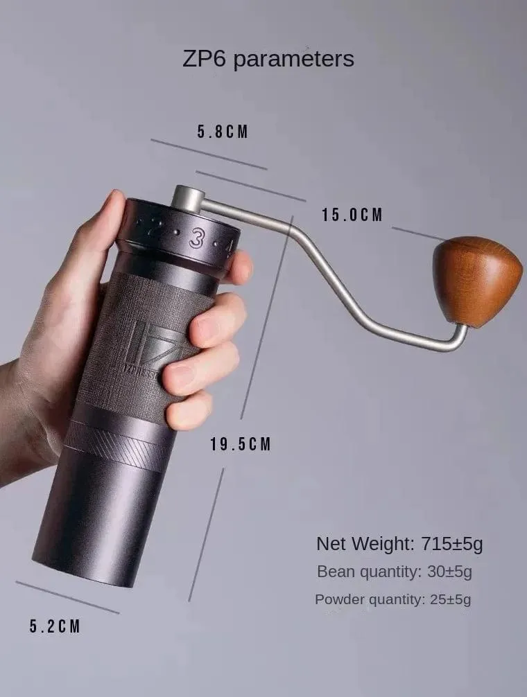 1Zpresso ZP6 Handkurbel-Bohnenmühle Handgebrühter Espresso Tragbare Kaffeemühle Einstellbare 7-Kern-Mahlscheibe 48 mm Gewürzmühle