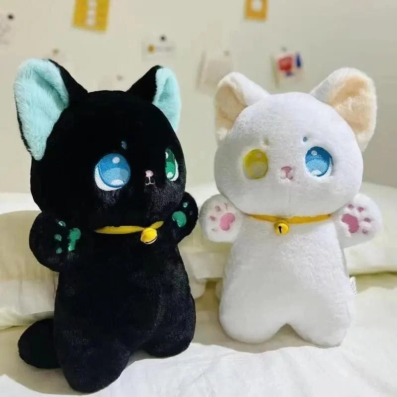 25 cm Schwarz-Weiß-Katze Plüschtier Greifer Stofftier Patung Puppen Kinderspielzeug Geschenke Halloween Geschenke Spielzeug für Kinder Mädchen
