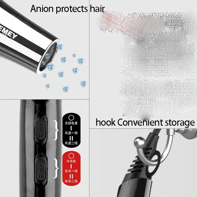 Kemei 3000 Watt Full Size Pro Haartrockner Professioneller Salon-Föhn mit Konzentrator-Düsenaufsätzen 3 Geschwindigkeiten schnelles Trocknen