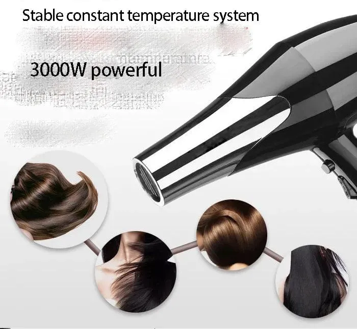Kemei 3000 Watt Full Size Pro Haartrockner Professioneller Salon-Föhn mit Konzentrator-Düsenaufsätzen 3 Geschwindigkeiten schnelles Trocknen