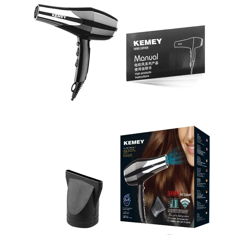 Kemei 3000 Watt Full Size Pro Haartrockner Professioneller Salon-Föhn mit Konzentrator-Düsenaufsätzen 3 Geschwindigkeiten schnelles Trocknen