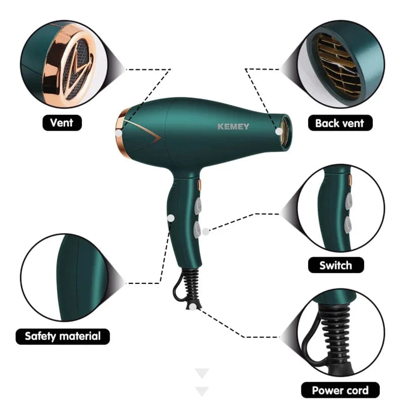 Kemei 3500 W Haartrockner mit heißem und kaltem Wind, faltbarer, kompakter Föhn, Haarstyling-Tools für Salons und den Hausgebrauch