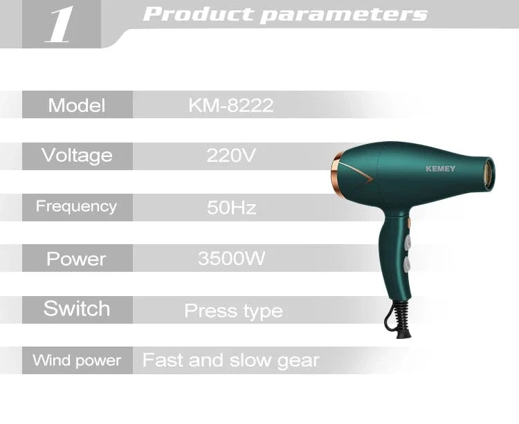Kemei 3500 W Haartrockner mit heißem und kaltem Wind, faltbarer, kompakter Föhn, Haarstyling-Tools für Salons und den Hausgebrauch