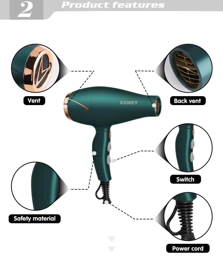 Kemei 3500 W Haartrockner mit heißem und kaltem Wind, faltbarer, kompakter Föhn, Haarstyling-Tools für Salons und den Hausgebrauch