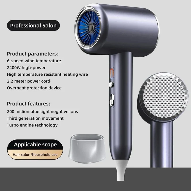 Professioneller Haartrockner, Heiß- und Kaltwind, Airbrush-Haartrockner, Negativ-Ionen-Föhn, starker PowerDryer, Salon-Tool, 2400 W, 3. Gang