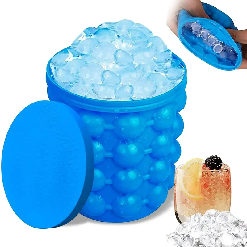 1 Stück 12.8 x 10 x 14 cm/5.12 x 4 x 5.6 Zoll Silikon-Eiskübel-Eismaschine, blauer platzsparender Eiswürfelbereiter-Eimer, mittelgroße Eiskübel
