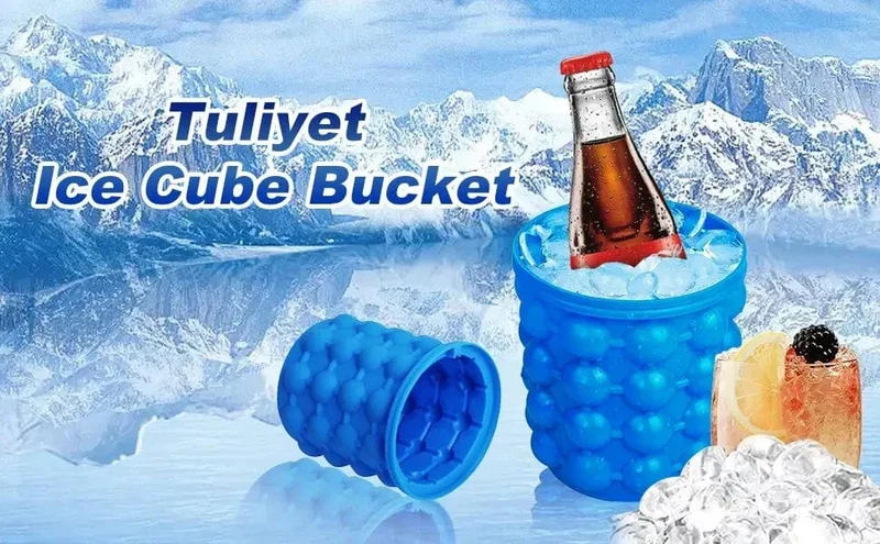 1 Stück 12.8 x 10 x 14 cm/5.12 x 4 x 5.6 Zoll Silikon-Eiskübel-Eismaschine, blauer platzsparender Eiswürfelbereiter-Eimer, mittelgroße Eiskübel
