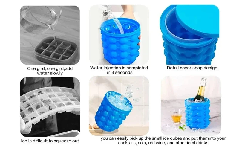 1 Stück 12.8 x 10 x 14 cm/5.12 x 4 x 5.6 Zoll Silikon-Eiskübel-Eismaschine, blauer platzsparender Eiswürfelbereiter-Eimer, mittelgroße Eiskübel
