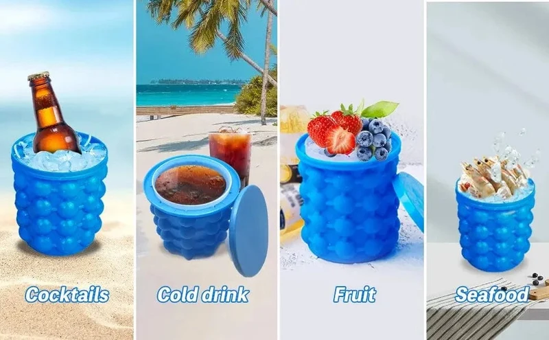 1 Stück 12.8 x 10 x 14 cm/5.12 x 4 x 5.6 Zoll Silikon-Eiskübel-Eismaschine, blauer platzsparender Eiswürfelbereiter-Eimer, mittelgroße Eiskübel