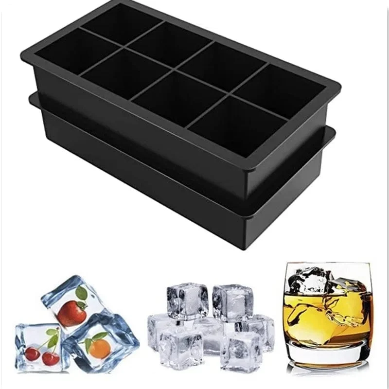 8 große Eiswürfelschalenform Riesen-Jumbo-Eiswürfelschale aus lebensmittelechtem Silikon, quadratische Eiswürfelschale, DIY-Eiswürfelbereiter