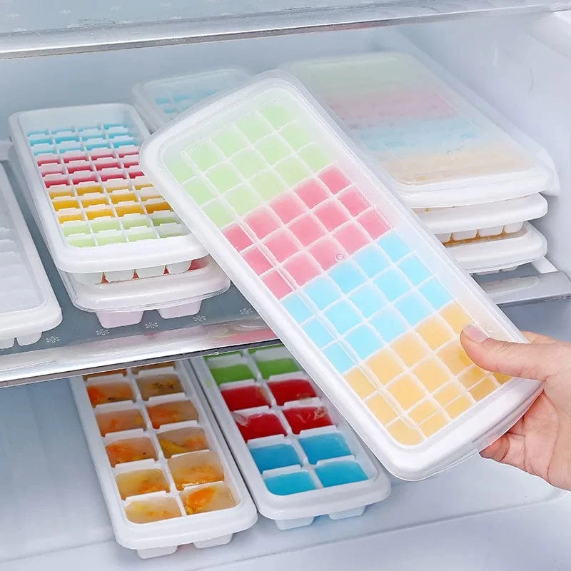 12/48/60 Grids Ice Cube Tray Kunststoff Ice Cube Maker Kugel Form für Cocktail Saft Whisky Ice Cube Tray Mit Deckel Küche Werkzeug