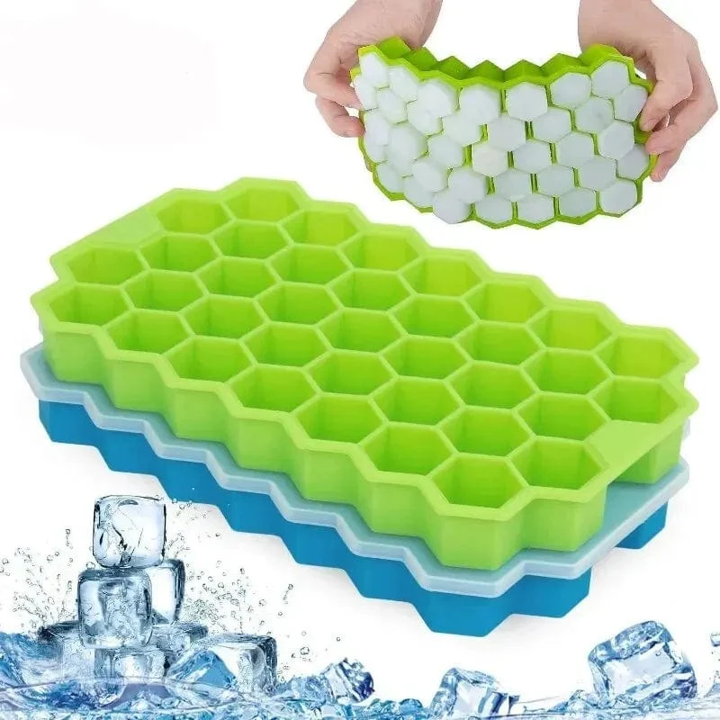 Eiswürfelschalen mit großer Kapazität, Silikonform, wiederverwendbare Waben-Eiswürfelmaschine, lebensmittelechte Eismaschine mit Deckel, Eisform für Stieleis