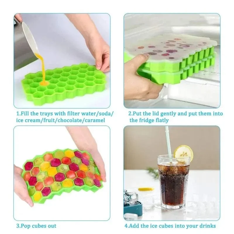 Eiswürfelschalen mit großer Kapazität, Silikonform, wiederverwendbare Waben-Eiswürfelmaschine, lebensmittelechte Eismaschine mit Deckel, Eisform für Stieleis