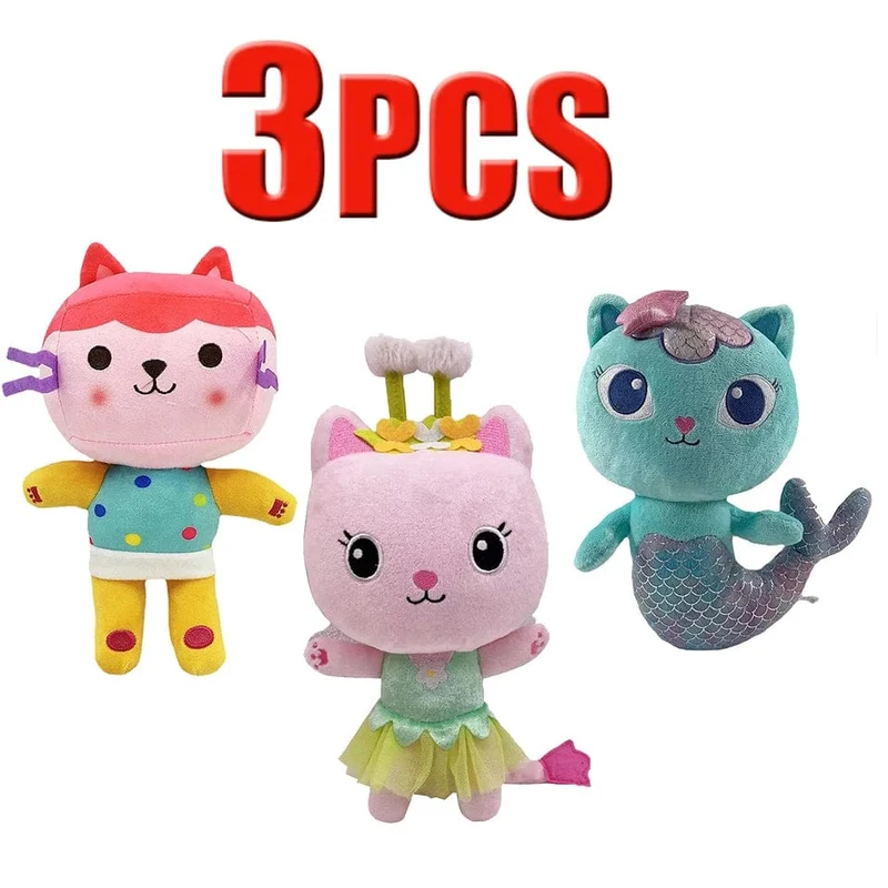 25cm 7-teiliges Gabby Puppenhaus Plüschtier Cartoon Stofftier Meerjungfrau Katze Meerjungfrau Plüschpuppe Kinder Weihnachtsgeschenk